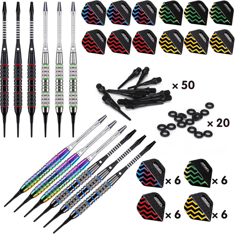 Turnart Darts Plastic Tip - Professional Soft Tip Darts Set for Electronic Dartboard 12 Pcs 18 Grams with 50 Extra Tips 24 Flights 2 Flight Protctors and Tool Kit Gift Darts - Image 2